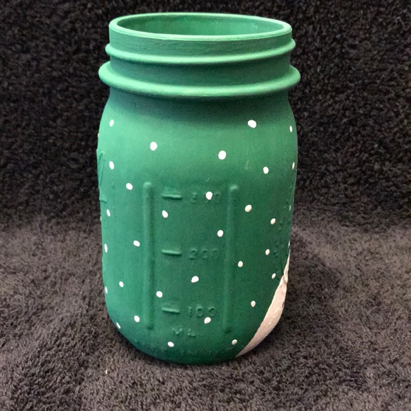 Hand Painted Ball Pint Mason Jar Snowman in Green - Picture 4 of 8